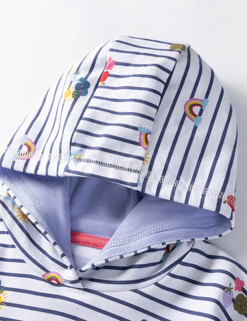 Striped Printed Hooded Short Sleeve T-Shirt